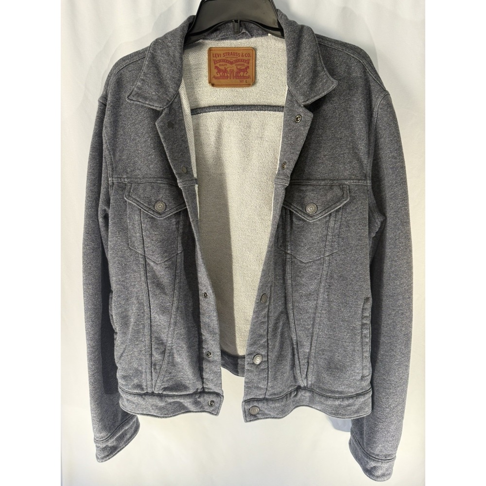 Men's Levi's Size Large Dark Heather Gray Sweatshirt Type Fleece Trucker Jacket